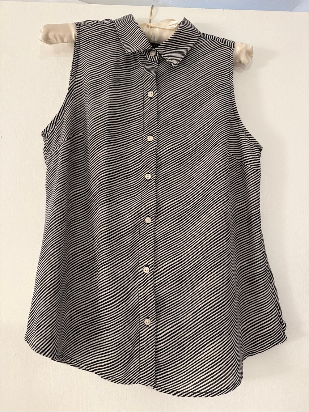 Banana Republic Black and White Striped Sleeveless Button-Down Top